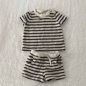Crewcuts Cream and Black Striped Tee & Shorts Set